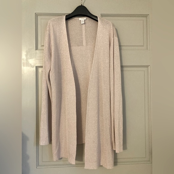 Chicos Long Ribbed Blush Metallic Shimmer Cardigan Size 2 Women's Large Open - Picture 1 of 9